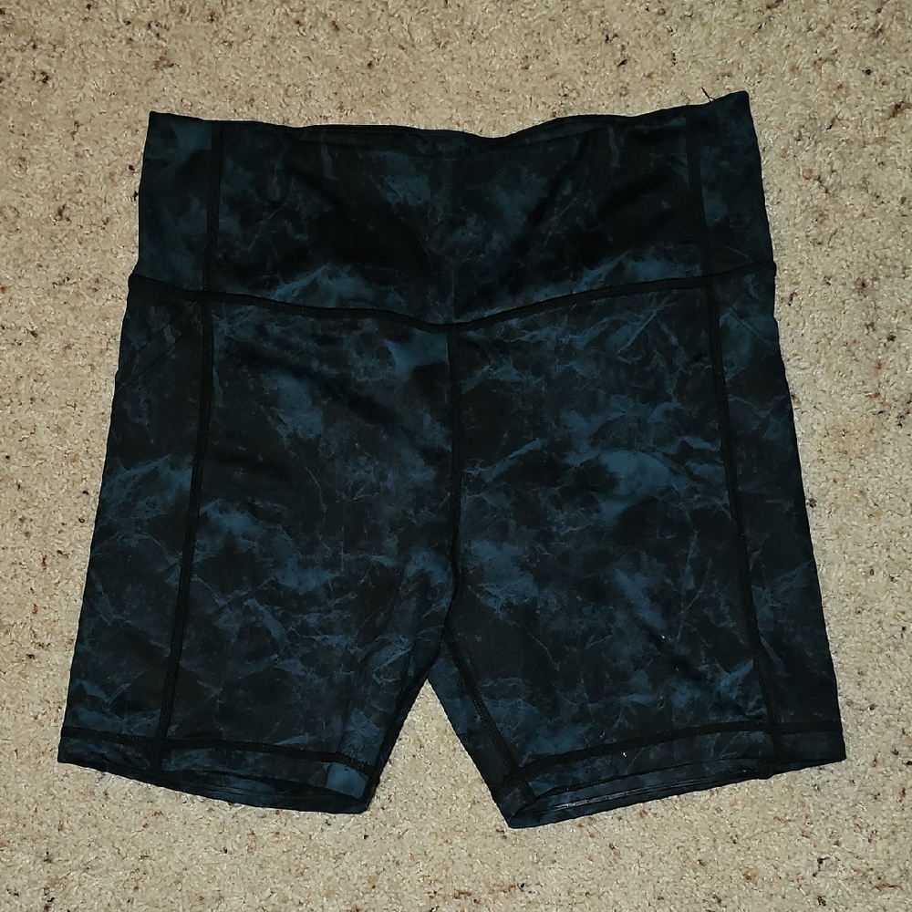 💚💙Kiava High-Waist Marble-Print Women's Workout Shorts - Black/Blue-Green